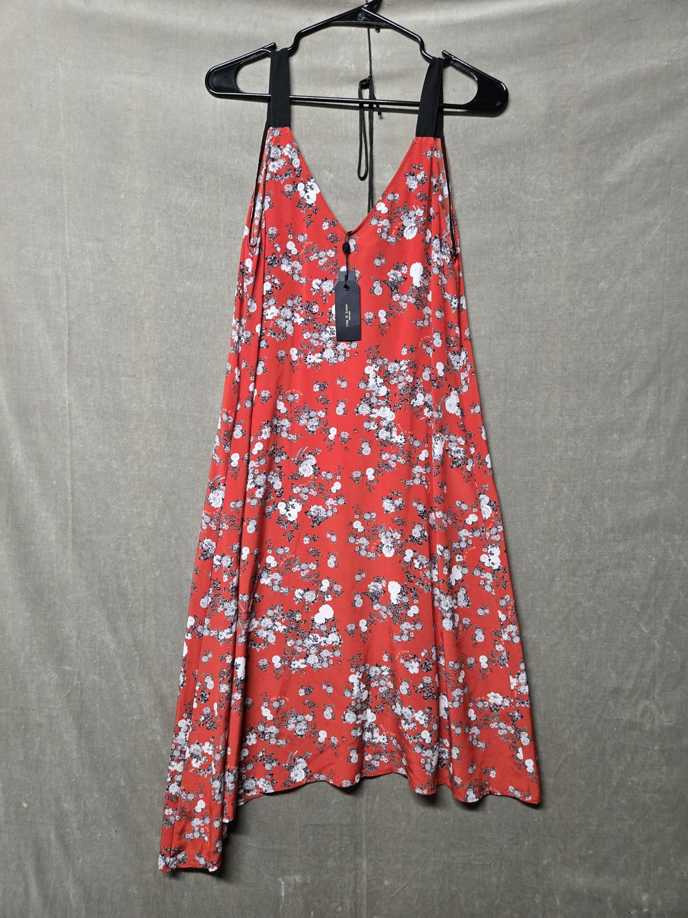 rag & bone Red Floral Slip Dress V-Neck Asymmetric Hem Midi Women's Size XS NWT